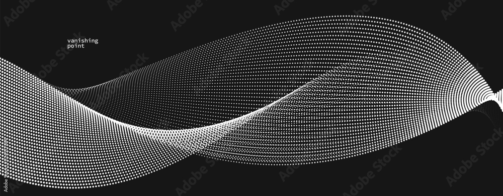 Poster smooth and relaxing shape vector abstract background with wave of flowing particles over black, curv