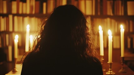 Candlelit Contemplation in a Cozy Library