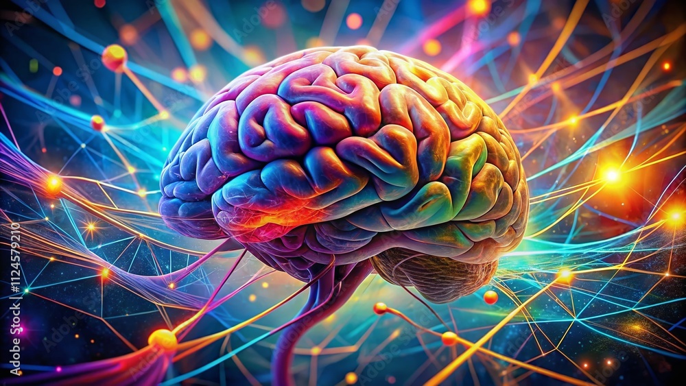 Poster abstract representation of brain activity and thought with vibrant colors and dynamic patterns illus