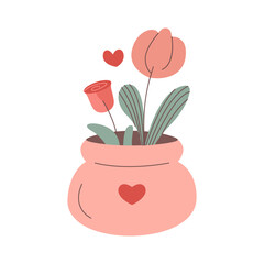 Hand-Drawn Floral Arrangement in a Love Pot