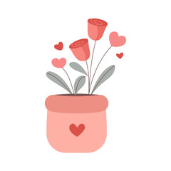 Illustration of Potted Flowers with Hearts