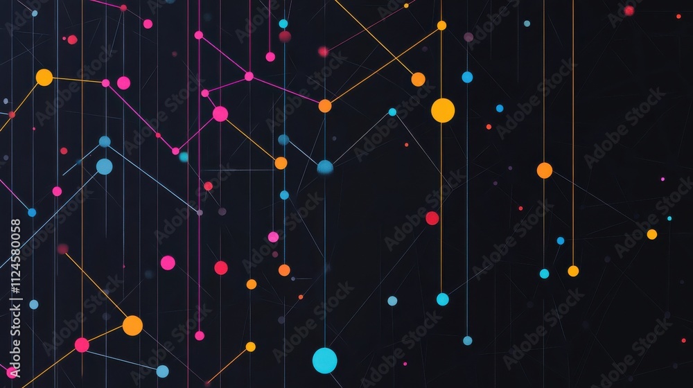 Aufkleber a vibrant digital abstract design featuring colorful dots and lines against a dark background, evoki