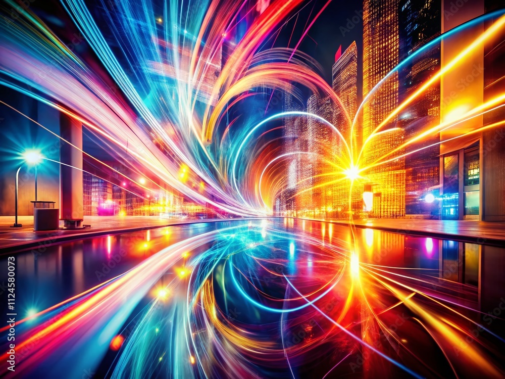 Poster abstract shapes of light in long exposure photography showcasing a dynamic composition with copy spa