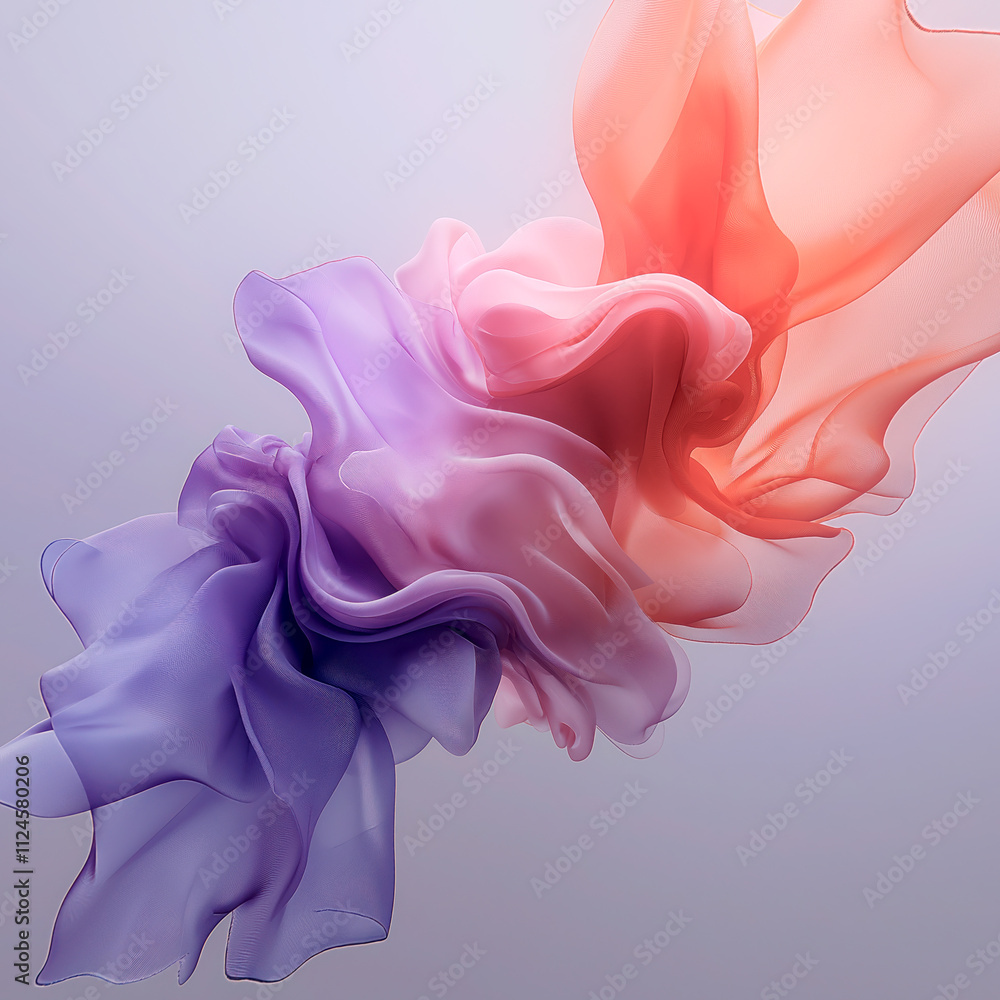 Poster elegant abstract composition of translucent, silky lines in shades of pink, coral and purple. smooth
