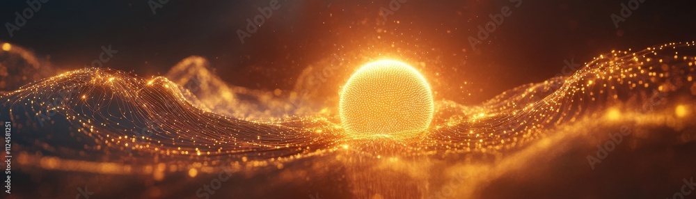 Poster a glowing sun rises above shimmering waves, creating a captivating blend of light and motion in a me