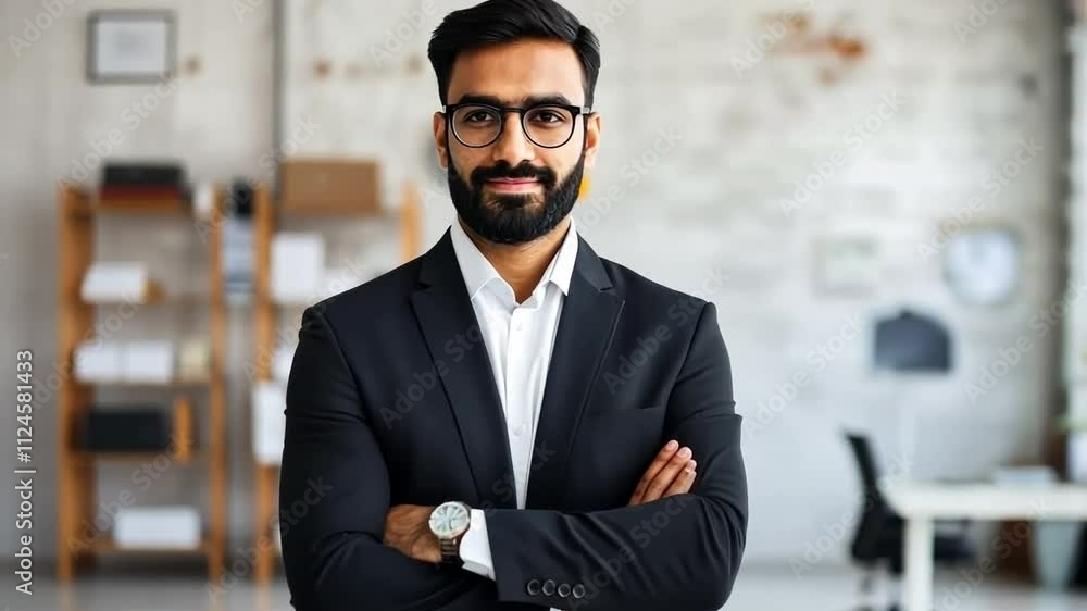 Poster indian professional using ai integration for optimizing business processes, tech-savvy approach