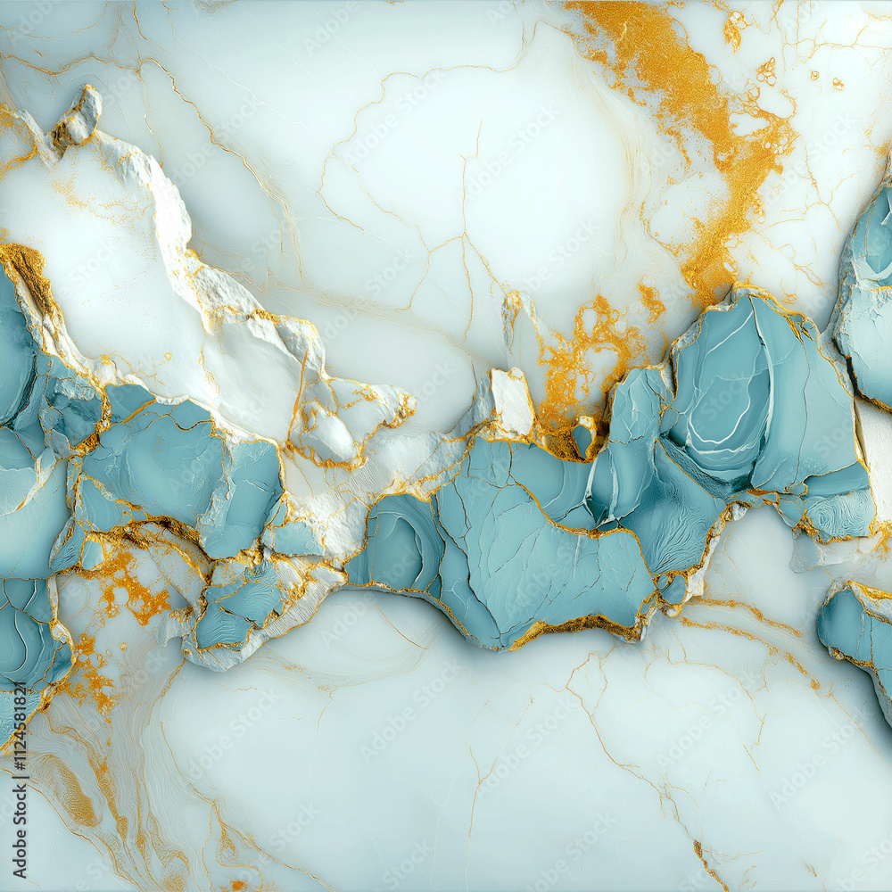 Leinwandbilder an elegant marble pattern in shades of white and turquoise, where soft golden lines add a touch of e