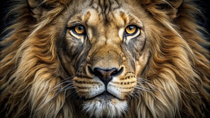 Fototapeta premium Macro Lion Head Photography: Black Filled & Outlined Styles