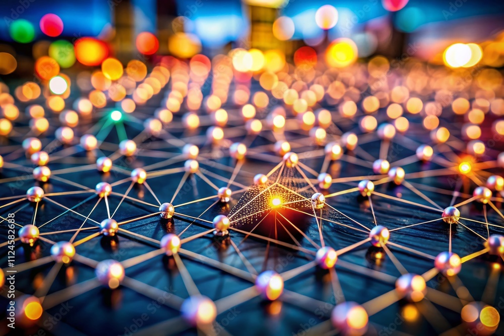 Poster abstract tilt-shift photography of a grid pattern with intersecting lines and scattered dots, evokin