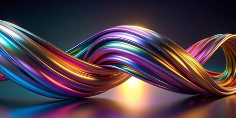 Abstract Twisted Metallic Colorful Line Flow - Isolated Iridescent Ribbon in 3D Rendered Art Displaying Dynamic Movement and Vibrant Hues for Contemporary Design Projects
