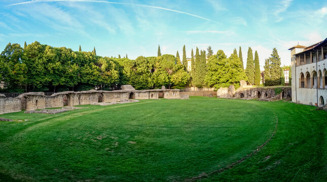 Roman amphitheatre of Arezzo on sunny day in Tuscany, Italy