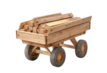 Wooden cart isolated on transparent background