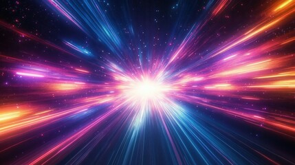 Naklejka premium Hyperspace Light Speed Warp Tunnel Background in Neon Colors with Cosmic Motion and Depth