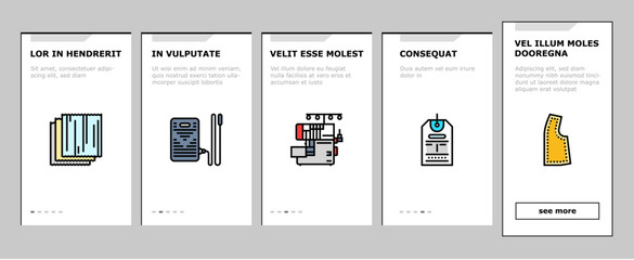 dressmaking fashion sewing style onboarding mobile vector couture tailor, hemline seamstress, silhouette textile, embroidery, draping, pleats dressmaking fashion sewing style illustrations