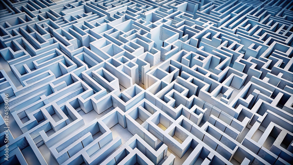 Poster abstract white maze top view representing business strategy and analytics, exploring solutions in a 