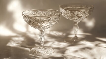 Obraz premium Vintage glass coupe with intricate etched design. Luxurious ambiance