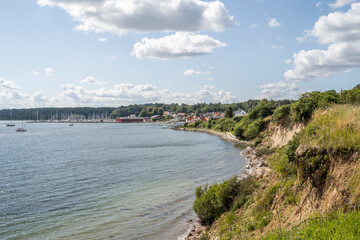 Coastal view from the Gendarmstien hiking trail towards Horuphavn on the Island of Als in Denmark