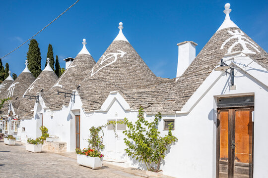 Trulli houses in Alberobello Italy with traditional conical roofs
