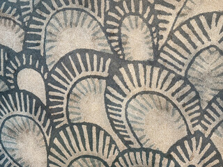 Carpet rug custom design with abstract curve leaves foliage pattern. In blue and beige color. Hand...