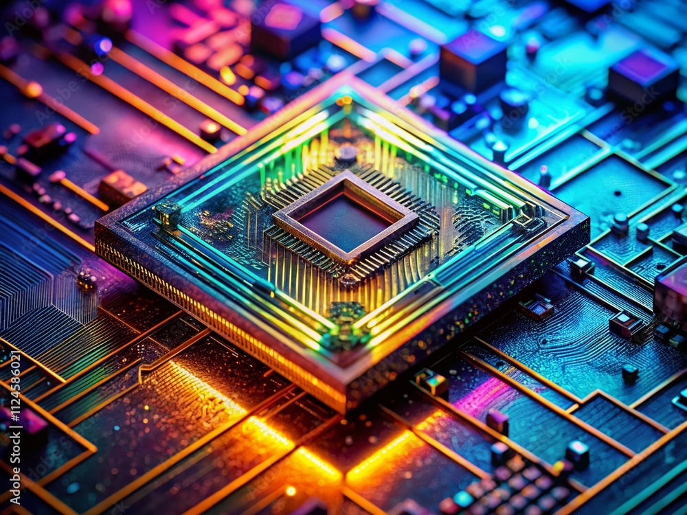 Aufkleber a captivating 3d printed ai chip showcasing microscopic circuits on a reflective surface, highlighti