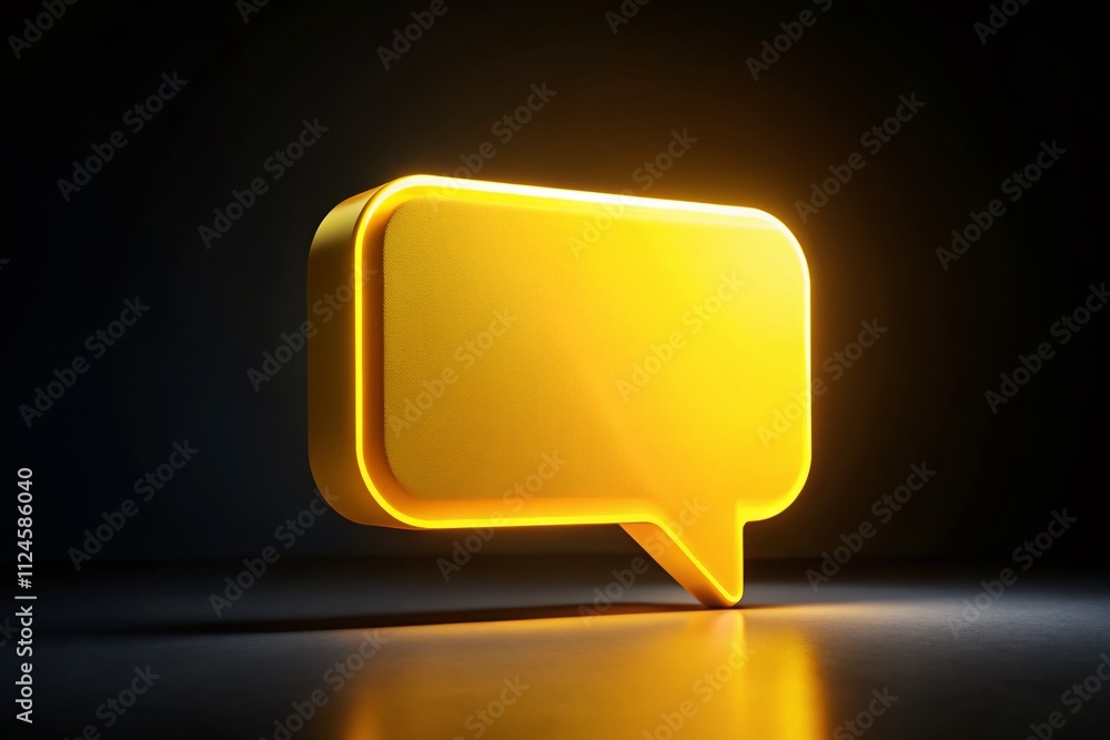 Poster a captivating 3d yellow speech bubble and chatting box in low light, perfect for digital communicati
