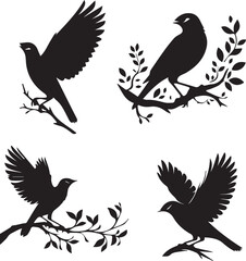 Bird Silhouettes on Branches - Adobe Stock Vector Illustration