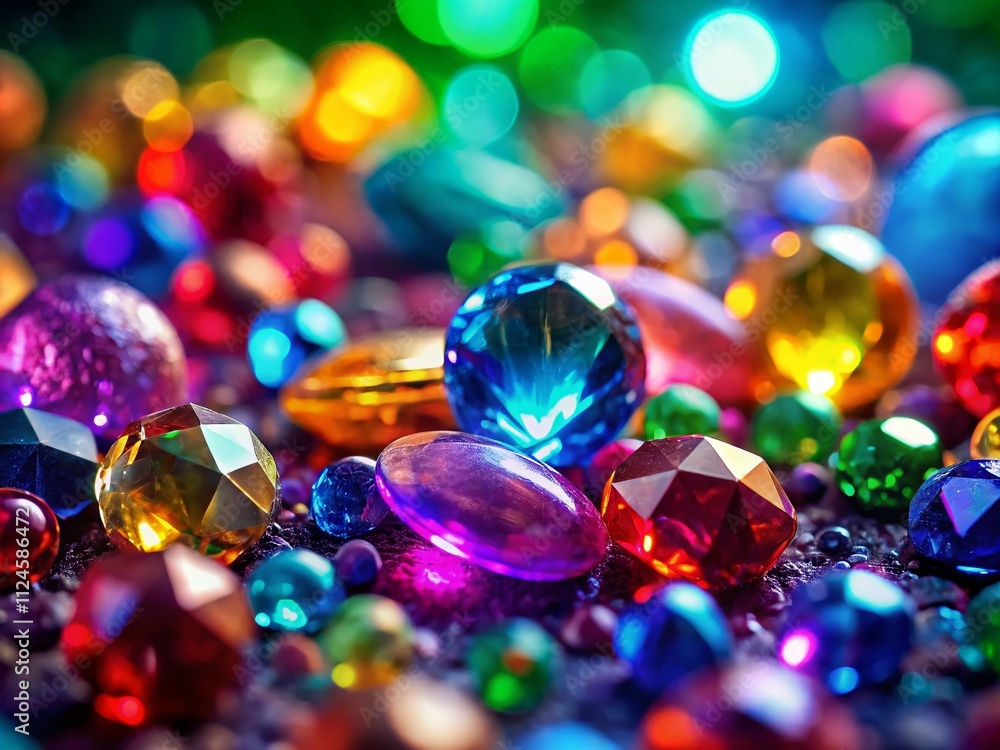 Aufkleber a captivating display of colorful gems in varying sizes with tilt-shift photography creating a dream