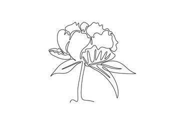 Single one line drawing of beauty fresh herbaceous plant for garden logo. Printable decorative peony flower concept for fashion fabric textile. Continuous line draw design graphic vector illustration