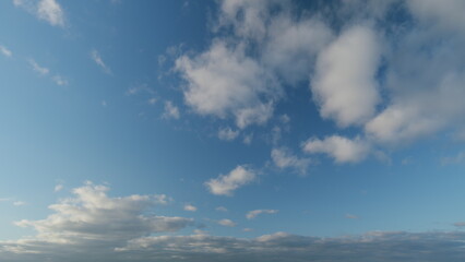 Obraz premium Wispy stratocumulus clouds pass over blue sky in nature. Elongated clouds move across sky. Timelapse.