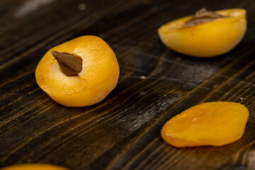 sweet dried pieces of pitted apricots and juicy fresh apricots