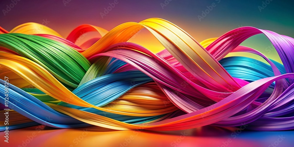 Poster a captivating panoramic view of vibrant ribbons flowing in various colors creating a colorful backgr