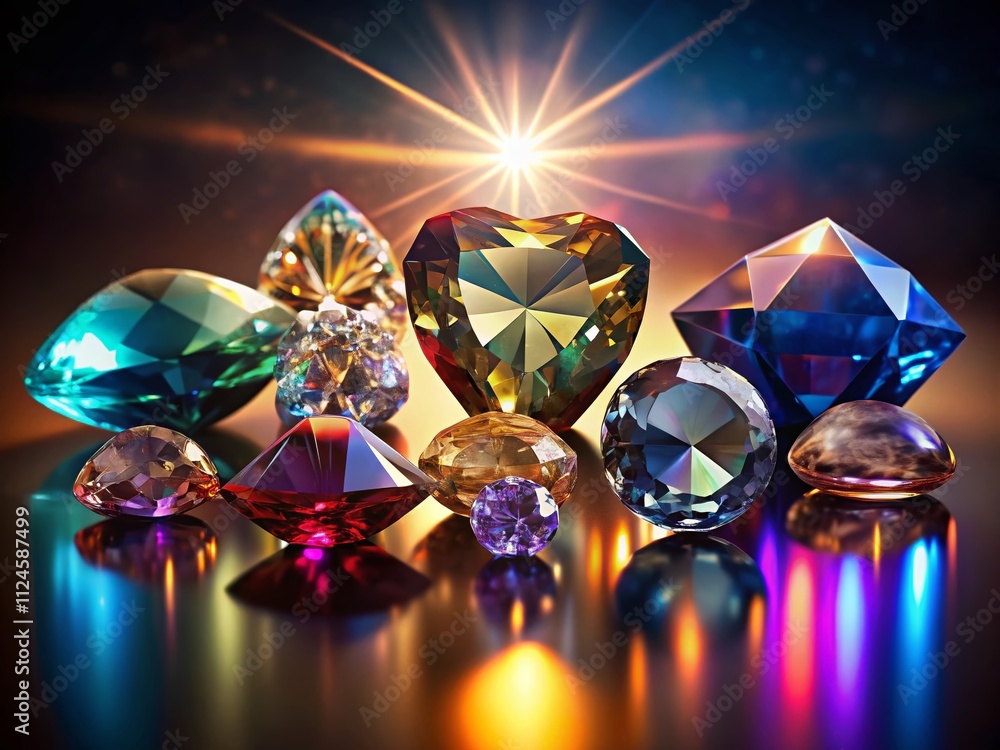 Aufkleber a captivating silhouette of a group of gems displaying their unique shapes and designs against a sof