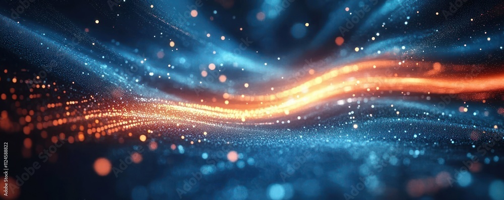 Poster futuristic abstract digital landscape with light streams for technology operations communication and