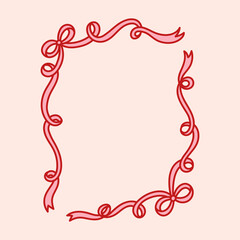 Frame of coquette charming bows and ribbons. Hand drawn holiday border. Vintage bowknots background for greeting cards, wedding, invitations
