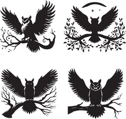 Owl Silhouettes on Branches - Adobe Stock Vector Illustrations