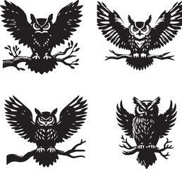 Owl Silhouettes on Branches - Adobe Stock Vector Illustrations