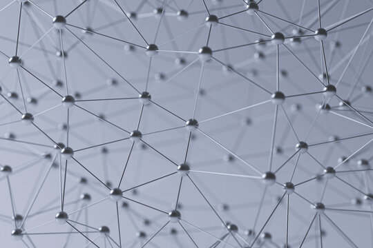 Abstract interconnected metal dots forming a network structure.