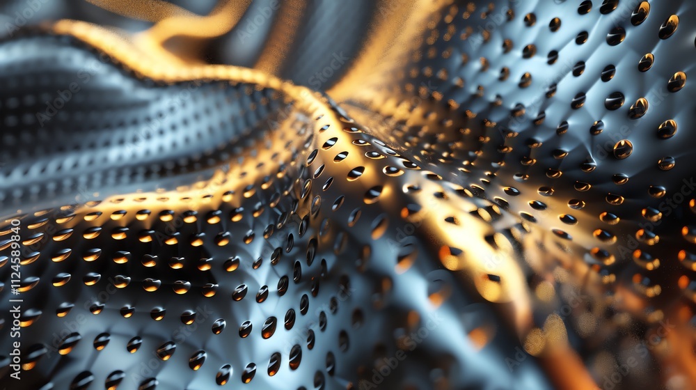 Aufkleber a 3d render of a shiny, metallic surface with a pattern of holes.