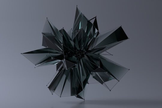 Abstract geometric metal sculpture with sharp angles.