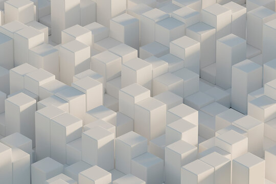 Isometric geometric abstract rendering with white cubes.