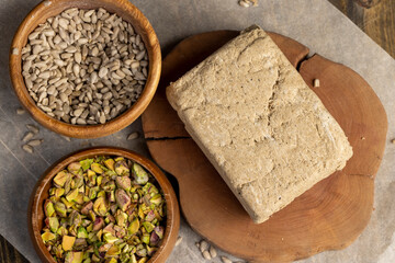 halva made from roasted sunflower seeds and crushed into one solid mass