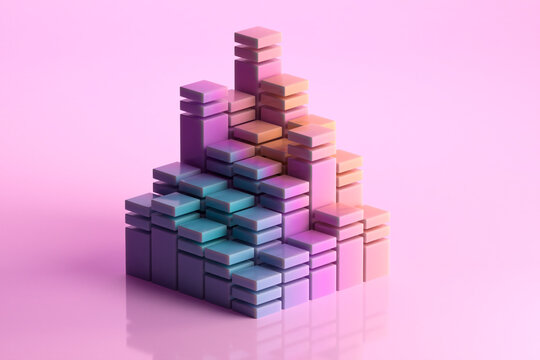 Colorful geometric arrangement of 3d cubes with a gradient effect.