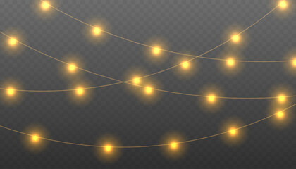 Christmas lights on a transparent background. Decorative element for greeting cards, invitations, backgrounds, business cards. Christmas light PNG. Vector illustration EPS10