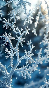 Sparkling Winter Wonderland: Frost-Covered Branches Glimmer in Sunlight
