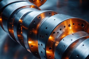 Close-up of metallic components showcasing precision engineering and design.