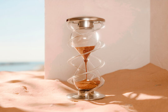 3d rendering of a fantasy sandclock in the sand