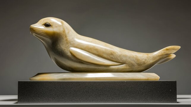 Inuit soapstone seal sculpture on display in art museum exhibit