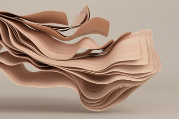3D render of wooden panels flowing like fabric.