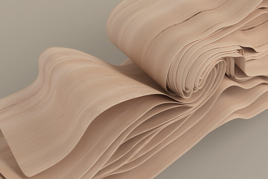 3D render of wooden panels behaving like fabric