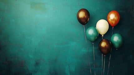 Colorful balloons in a dark background, in the style of dark teal and light bronze , isolated on white background,  , copy space, copy space for text,
